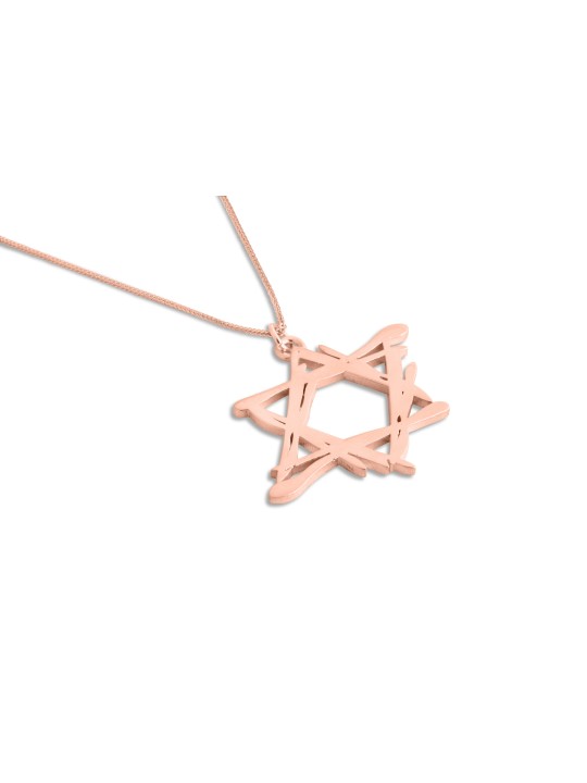 שרשרת מגן דוד זהב בסגנון חופשי אסימטרי, מתנת חתונה יהודית